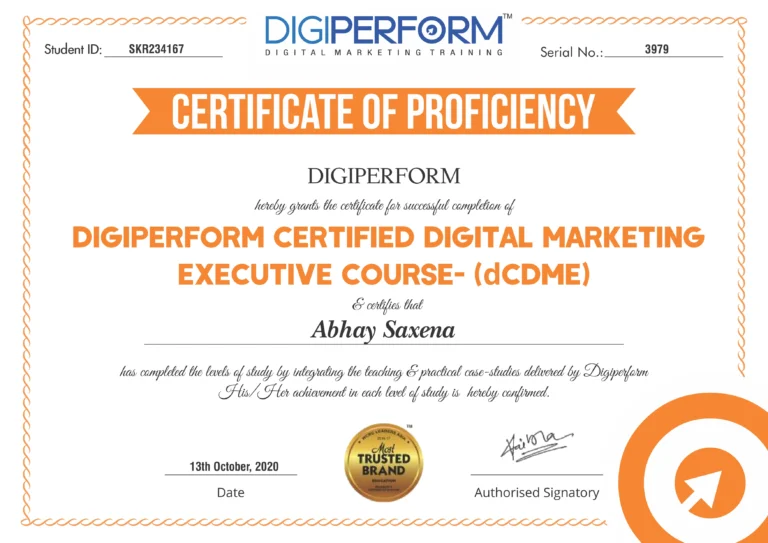 Abhay Saxena Digiperform Certified Digital Marketing Executive Certificate
