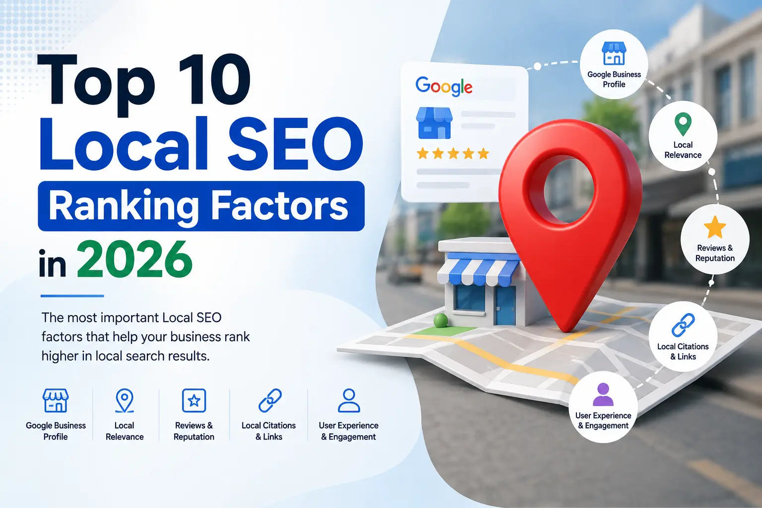 Top 10 Local SEO Ranking Factors in 2026 with Google Business Profile, reviews, local citations, and map ranking